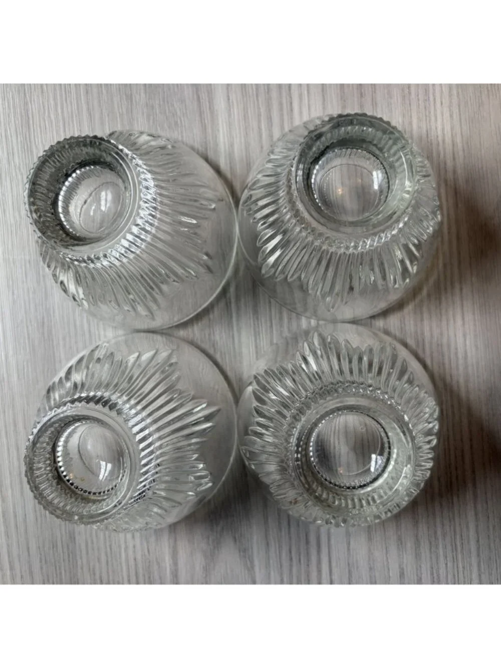 Indiana Glass Set 4 Vintage Art Deco Sunburst Rocks Clear Glasses Barware Retro